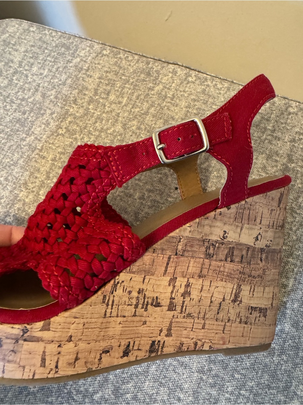 SO Red Woven Slingback Wedge Sandals - Picture 7 of 7